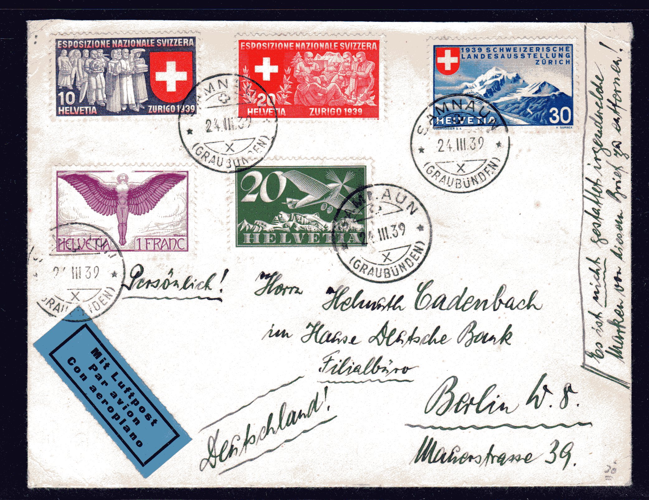Schweiz Ausland Brief Nach Berlin Philatelie Heinemann